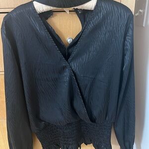 New York & Company Black Wrap V-Neck Long Sleeve Blouse